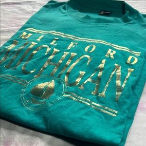 Vintage Teal and Gold Milford Michigan Oversized Short Sleeve Tee